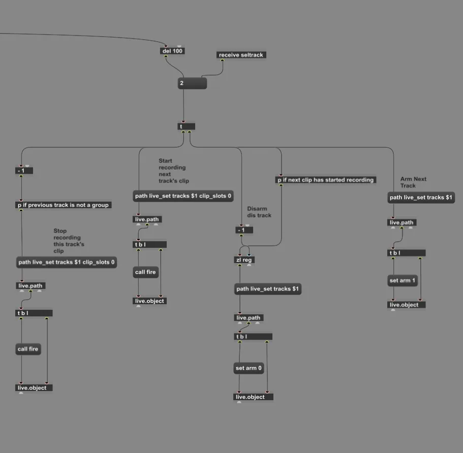 Disarming the previous track, arming the next one, stopping the previous recording and starting the next